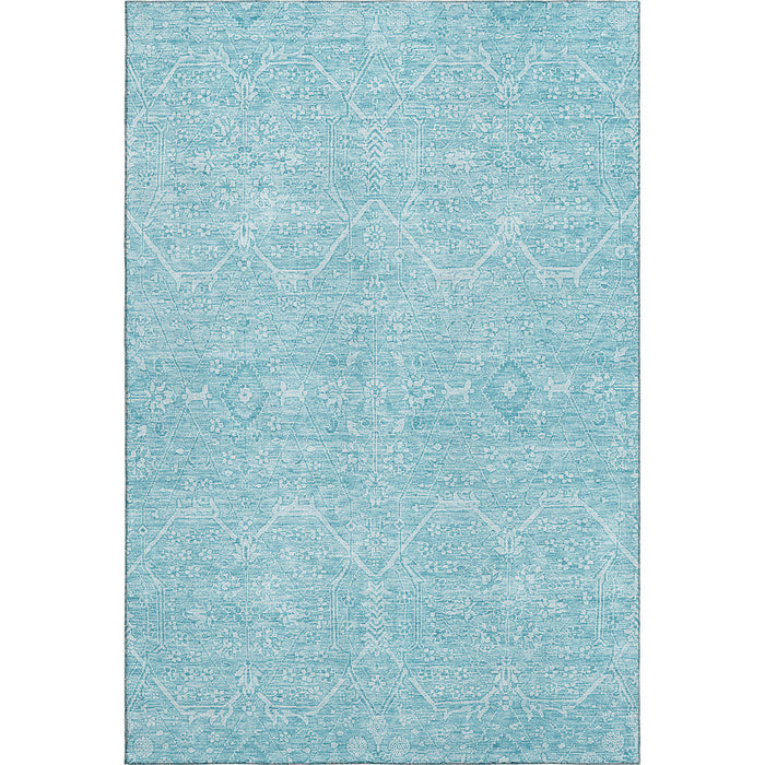 10' X 14' Floral Washable Area Rug With UV Protection (691770) - Sky Blue / Ivory