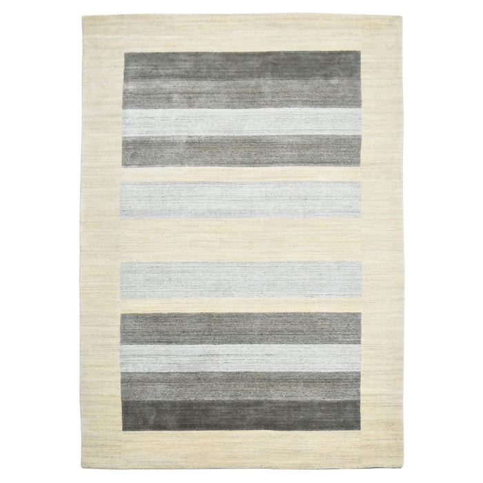 5' X 8' Wool Striped Hand Woven Area Rug - Ivory And Gray