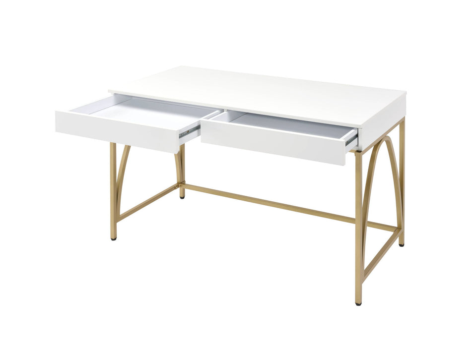 50" Wood And Steel Vanity Table With Two Drawers - Gold And White