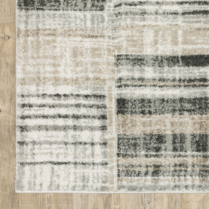 6' x 9' Geometric Power Loom Stain Resistant Area Rug - Gray Charcoal Ivory Tan Brown And Beige