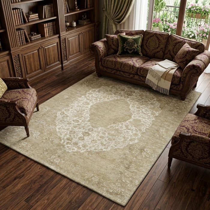 10' X 14' Medallion Washable Area Rug With UV Protection (696308) - Ivory / Beige
