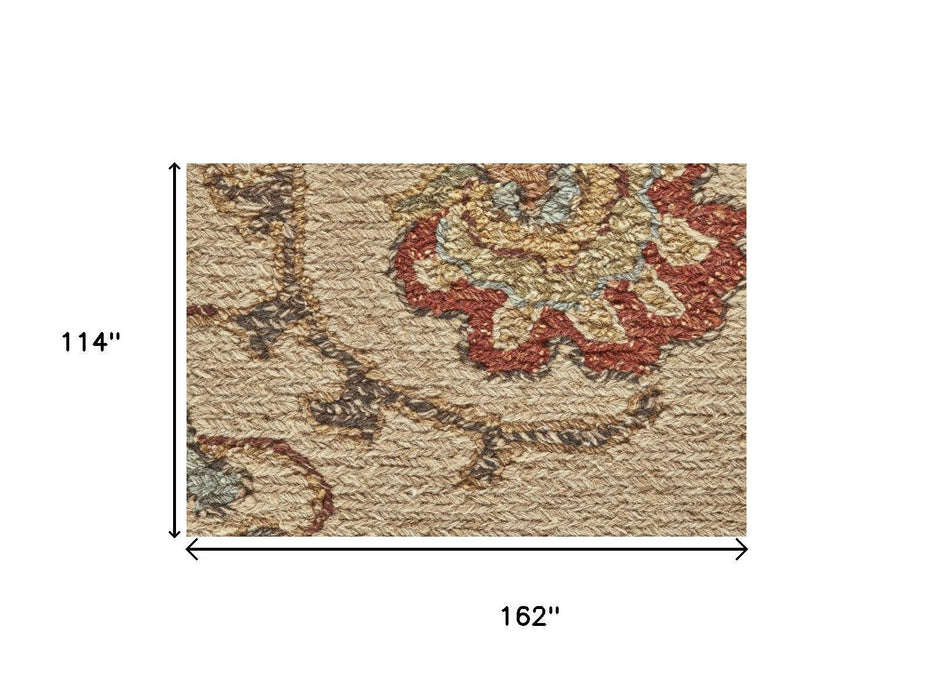 9' X 13' Wool Oriental Hand Knotted Area Rug (744099) - Tan / Gold / Red