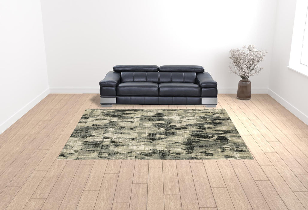 10' x 13' Abstract Power Loom Stain Resistant Area Rug - Gray Beige Charcoal And Blue