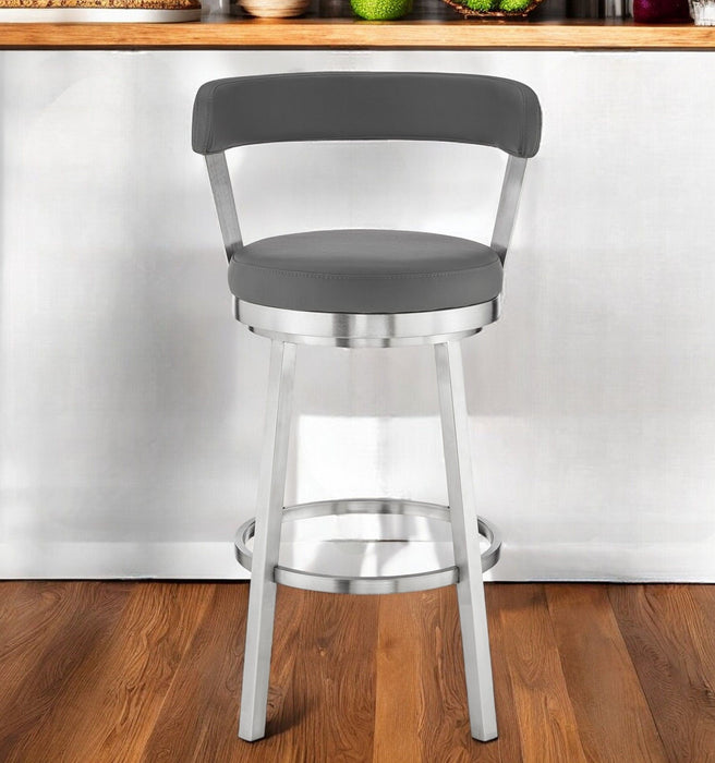 26" Iron Swivel Backless Counter Height Bar Chair - Gray And Silver
