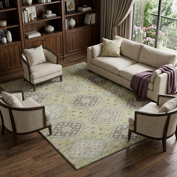 10' X 14' Floral Washable Area Rug With UV Protection (693714) - Artichoke Green / Brown / Ivory
