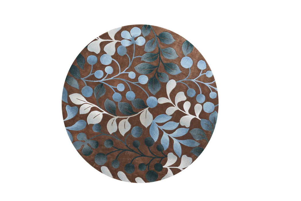 8' Boical Leaves Round Rug - Brown