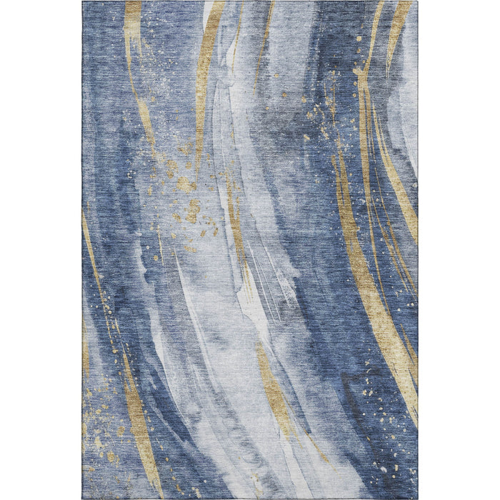 10' X 14' Abstract Washable Area Rug With UV Protection (696800) - Blue / Gold / Ivory
