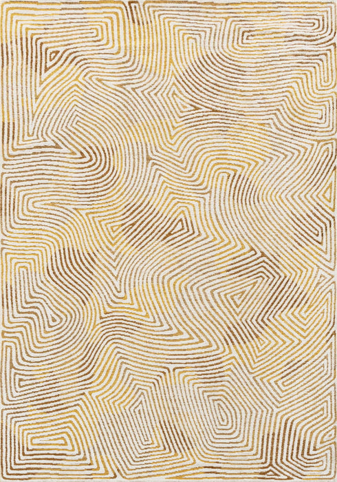 6' X 8' Geometric Washable Area Rug With UV Protection (609929) - Beige / Gold / Brown
