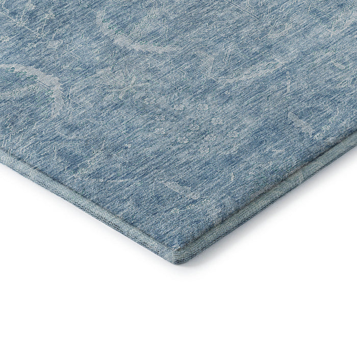 10' X 14' Damask Washable Area Rug With UV Protection (683926) - Sky Blue / Ivory