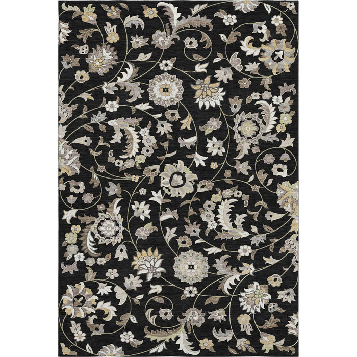 10' X 14' Floral Washable Area Rug With UV Protection (678964) - Black / Ivory / Beige