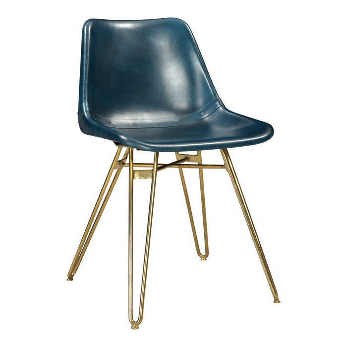 Leather Metal Dining Side Chairs (Set of 2) - Blue / Gold
