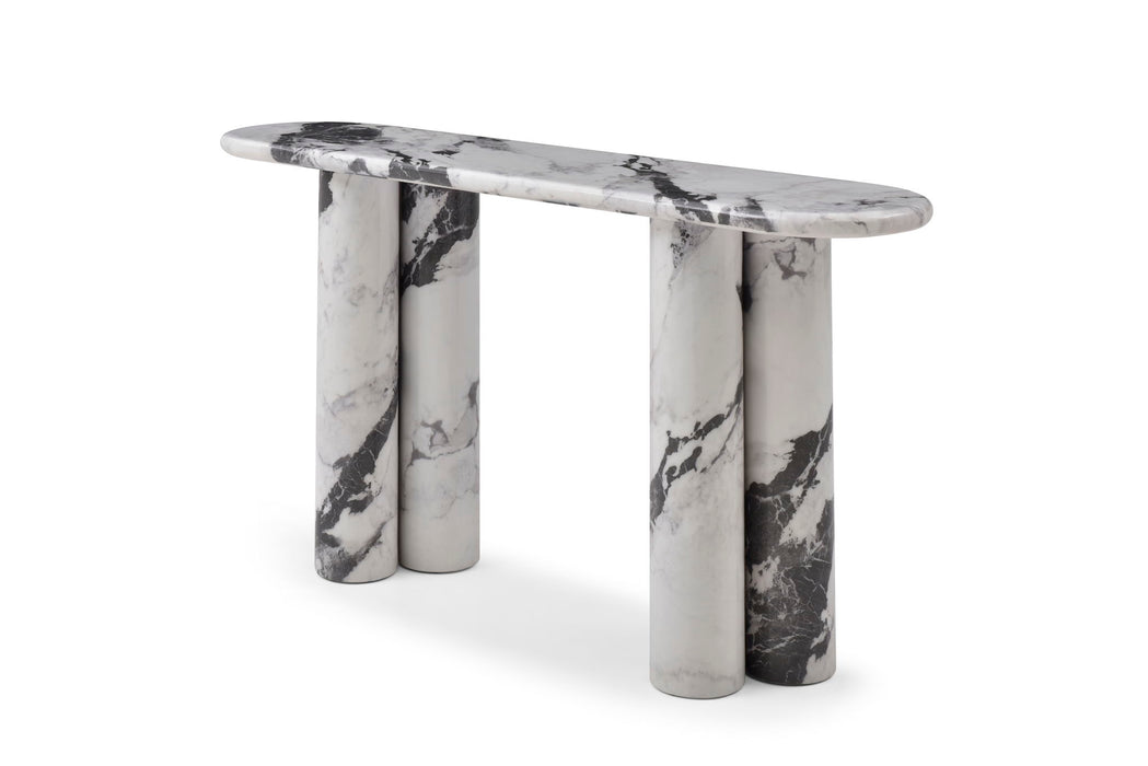 Genuine Marble And Stone Double Pedestal Console Table - White