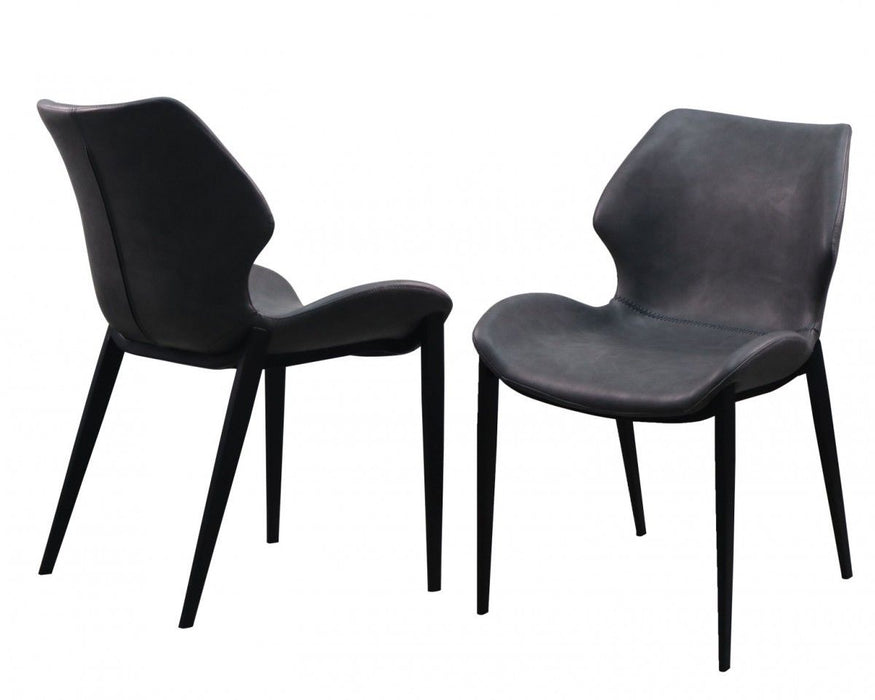 Upholstered Faux Leather Wing Back Dining Side Chairs (Set of 2) - Gray