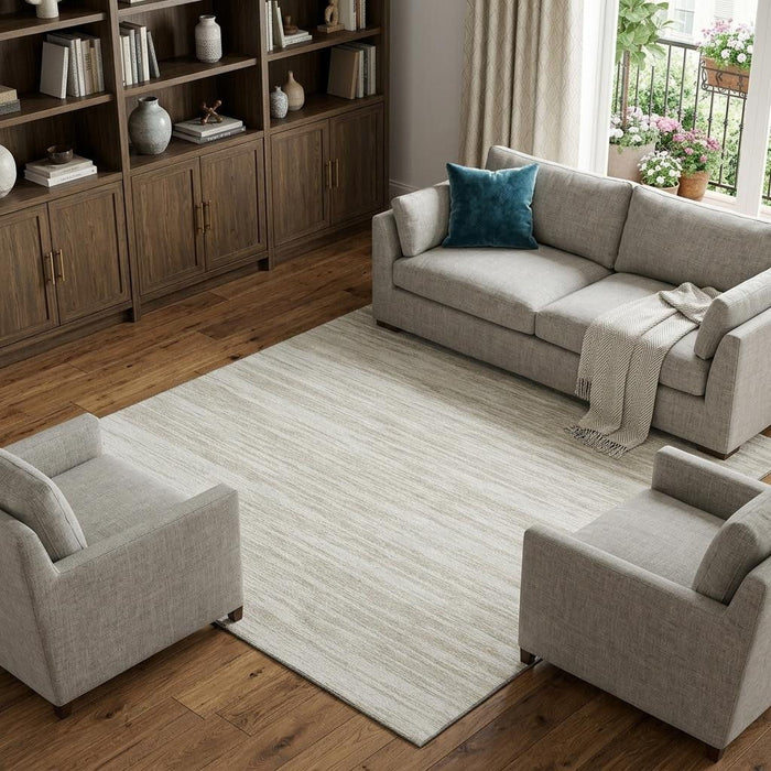 10' X 14' Striped Washable Area Rug With UV Protection (675606) - Ivory / Beige
