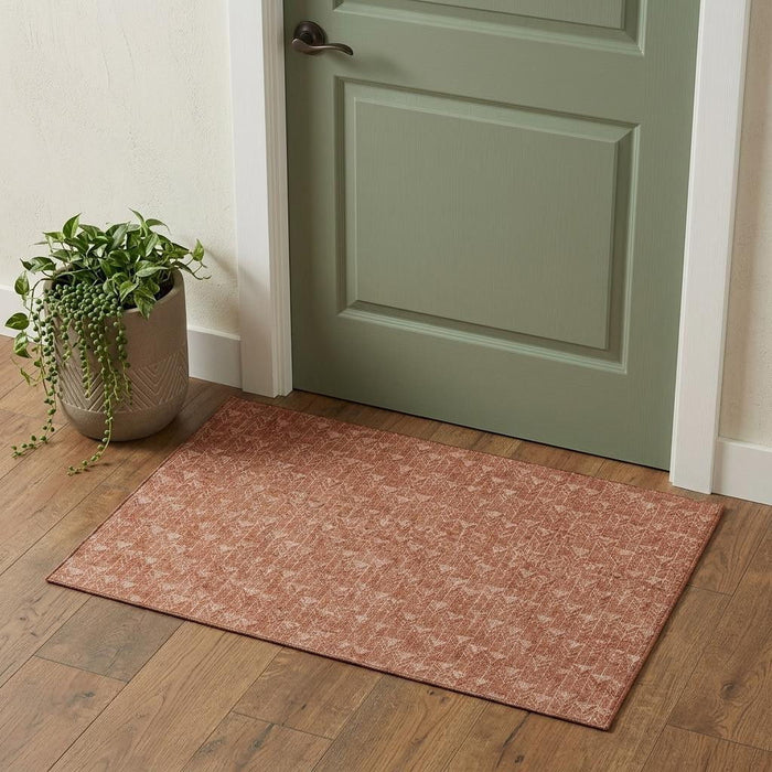 3' X 5' Geometric Washable Area Rug With UV Protection (647123) - Terra Cotta / Ivory