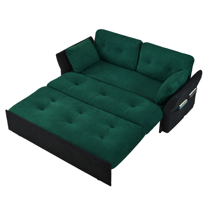 Modern Convertible Sleeper Sofa Bed With Pull-Out Queen Design, Side Storage & Thick Cushions