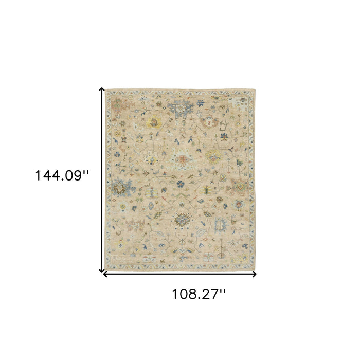 9' X 12' Wool Oriental Hand Knotted Area Rug With Fringe - Gray