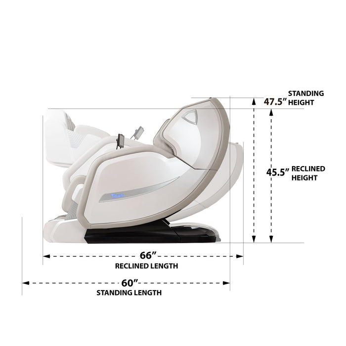 Giga Titan 4D Advent massage chair with taupe upholstery, featuring intelligent control and ergonomic design.
