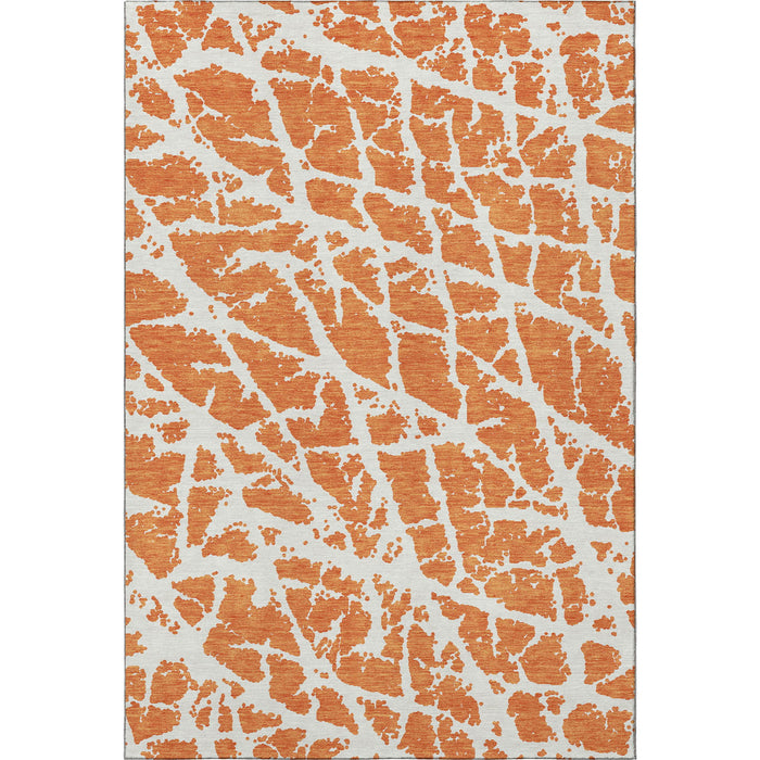 9' X 12' Abstract Washable Area Rug With UV Protection (646565) - Orange / Ivory
