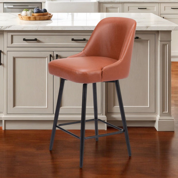 Faux Leather And Steel Counter Height Swivel Bar Chair - Brown And Black