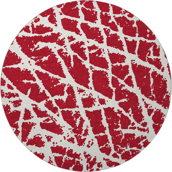 8' Abstract Washable Round Rug With UV Protection (646587) - Red / Ivory
