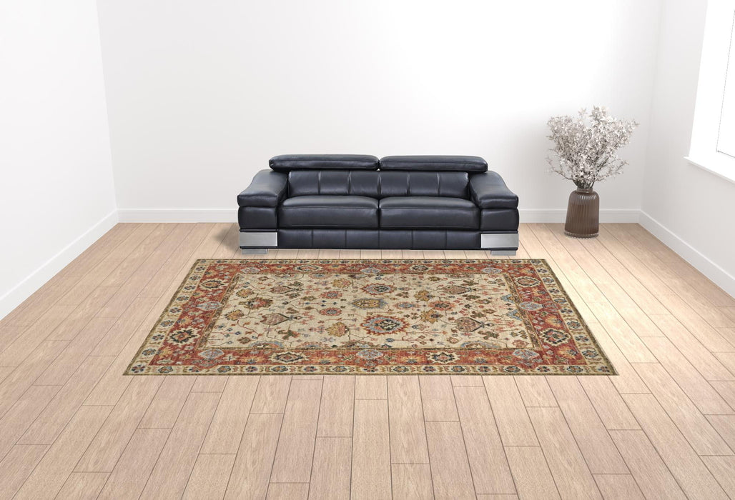 10' x 13' Wool Floral Hand Knotted Stain Resistant Area Rug - Ivory Red And Blue