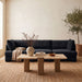 Velvet performance fabric upholstered 3-piece stationary sectional sofa by Meridian Furniture, featuring plush cushions and modern design.