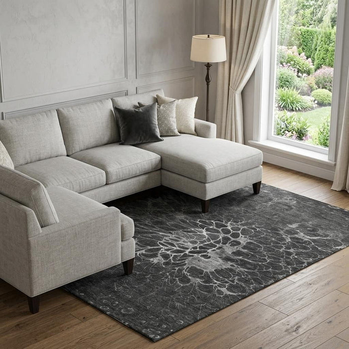 9' X 12' Abstract Washable Area Rug With UV Protection (654559) - Charcoal / Silver