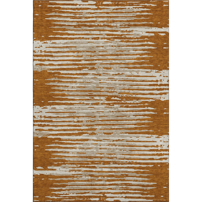 10' X 14' Striped Washable Area Rug With UV Protection (670579) - Rust / Ivory
