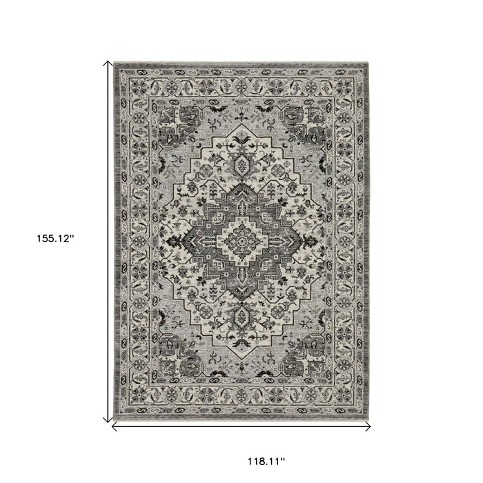 10' X 13' Medallion Area Rug With Fringe - Gray And Ivory