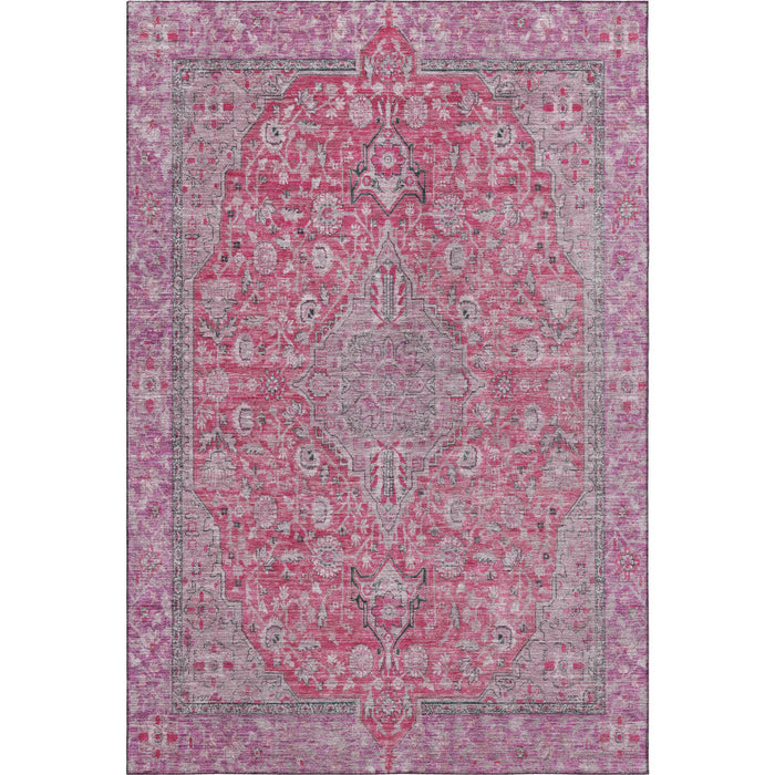 10' X 14' Floral Medallion Washable Area Rug With UV Protection (696128) - Pink / Mauve / Gray