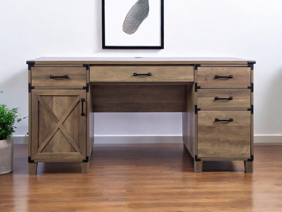 59" Wood Executive Desk With Five Drawers - Natural