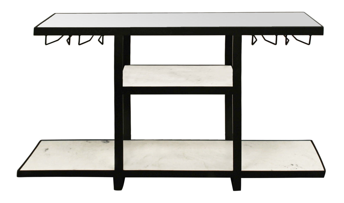Glass Floor Shelf Console Table With Shelves - White And Black