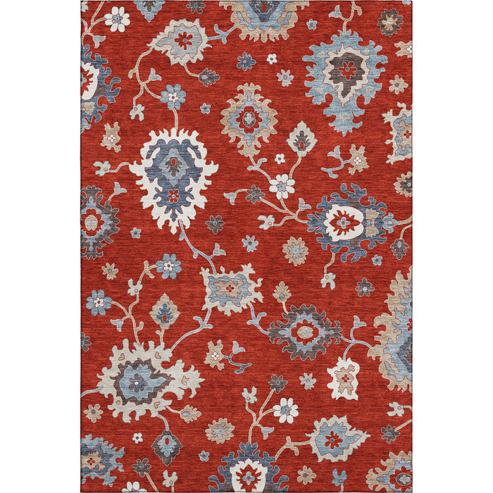 9' X 12' Floral Medallion Washable Area Rug With UV Protection - Red
