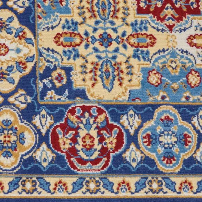 9' X 12' Floral Distressed Non Skid Area Rug - Ivory And Blue