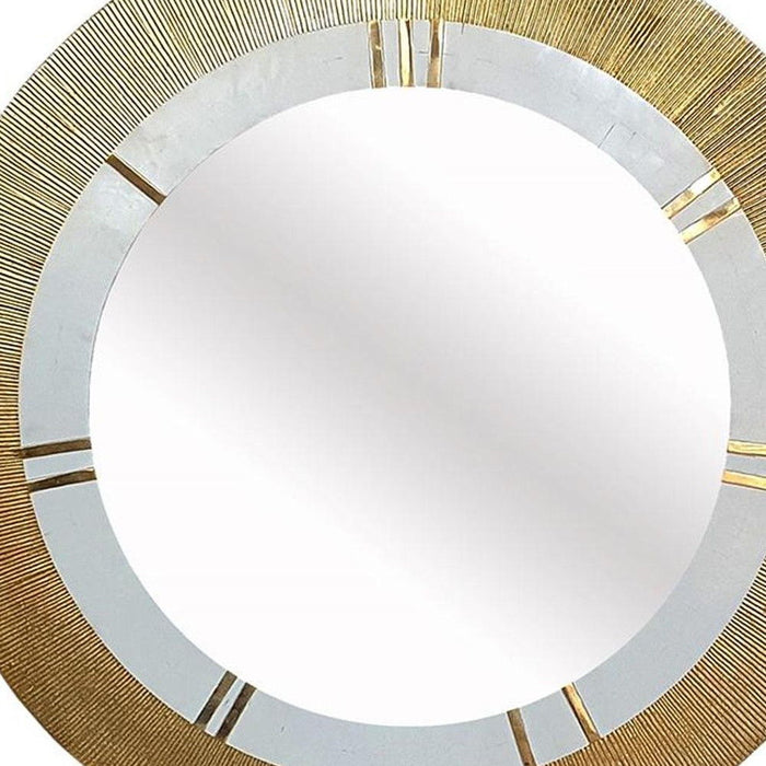 36" Round Aluminum Ribbed Edge Framed Accent Mirror - White / Gold
