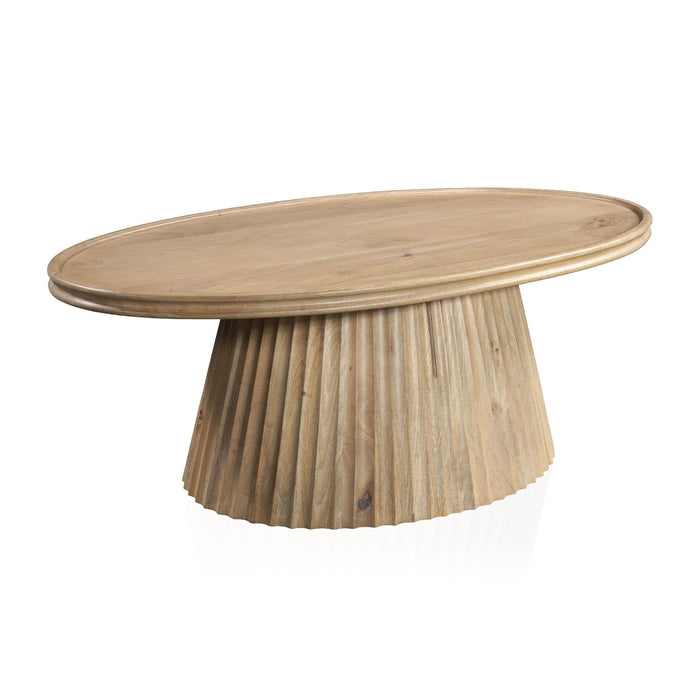 48" Solid Wood Oval Pedestal Coffee Table - Light Brown