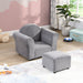 Gray kids velvet upholstered stationary chair with matching Ottoman by Giga, perfect for comfortable children's seating.