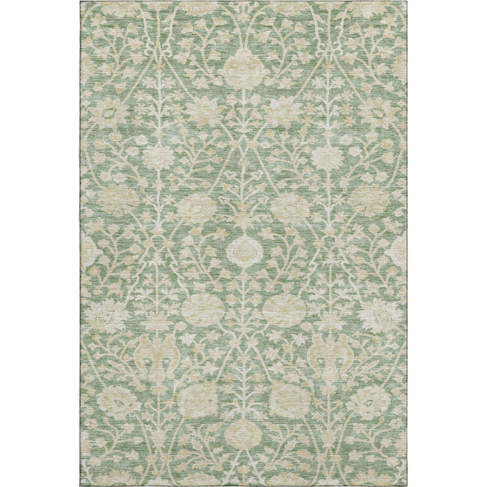 10' X 14' Floral Washable Area Rug With UV Protection (683998) - Artichoke Green / Beige