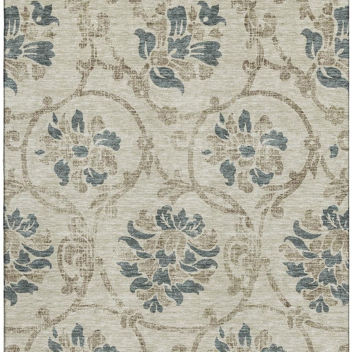 10' X 14' Floral Washable Area Rug With UV Protection - Beige And Tan