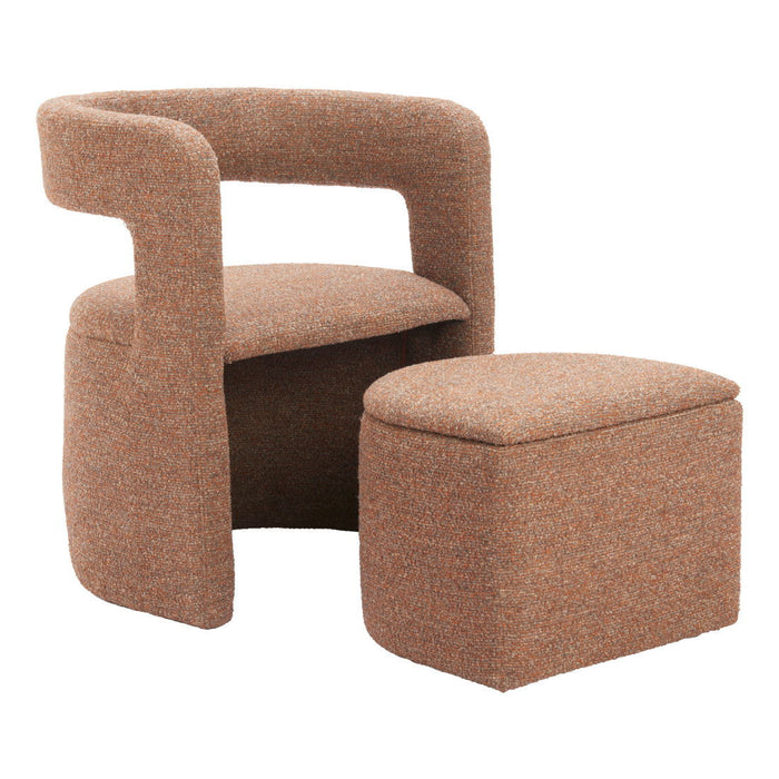 Upholstered Arm Chair With Ottoman - Brown