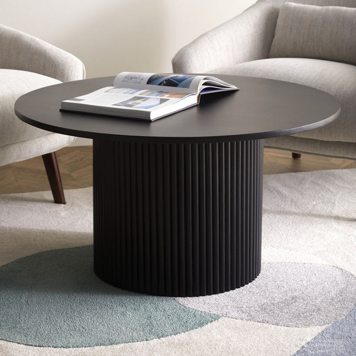 36" Solid Wood Round Pedestal Coffee Table - Black