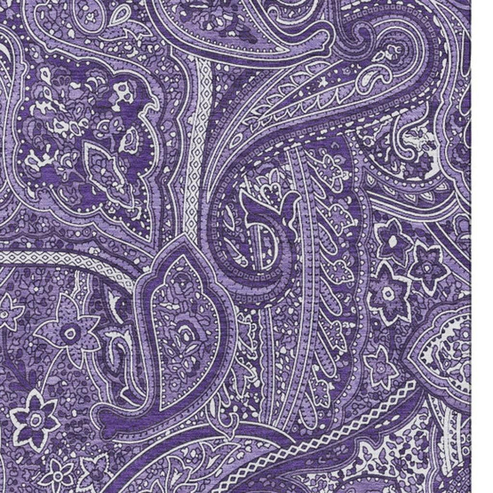 10' X 14' Paisley Washable Area Rug With UV Protection (652665) - Purple / Ivory