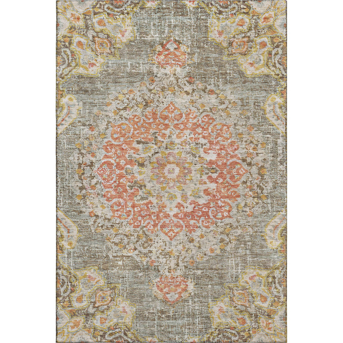 10' X 14' Floral Washable Area Rug With UV Protection (692232) - Brown / Copper / Gold