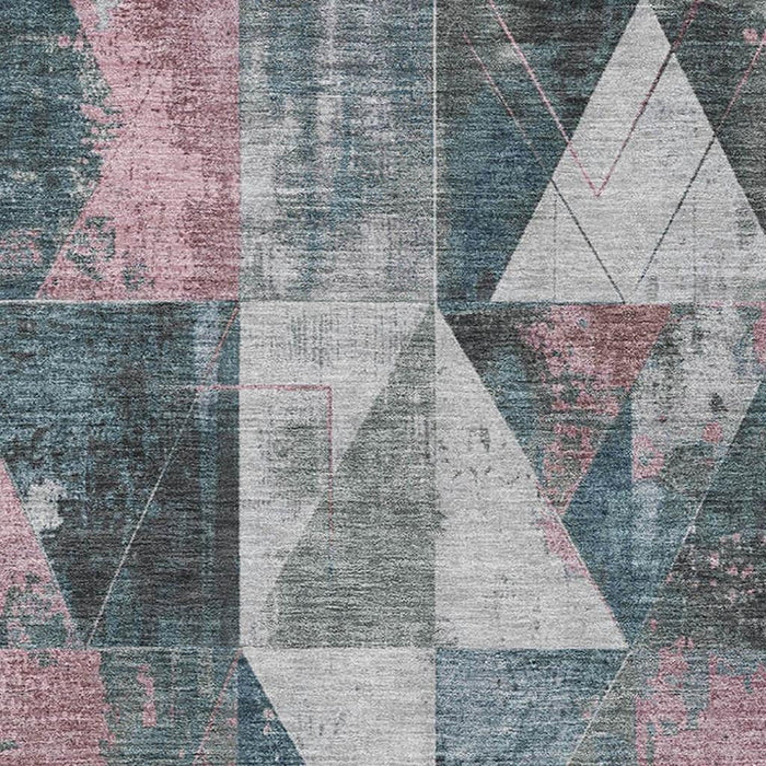 10' X 14' Geometric Washable Area Rug With UV Protection (706999) - Pale Aqua / Coral