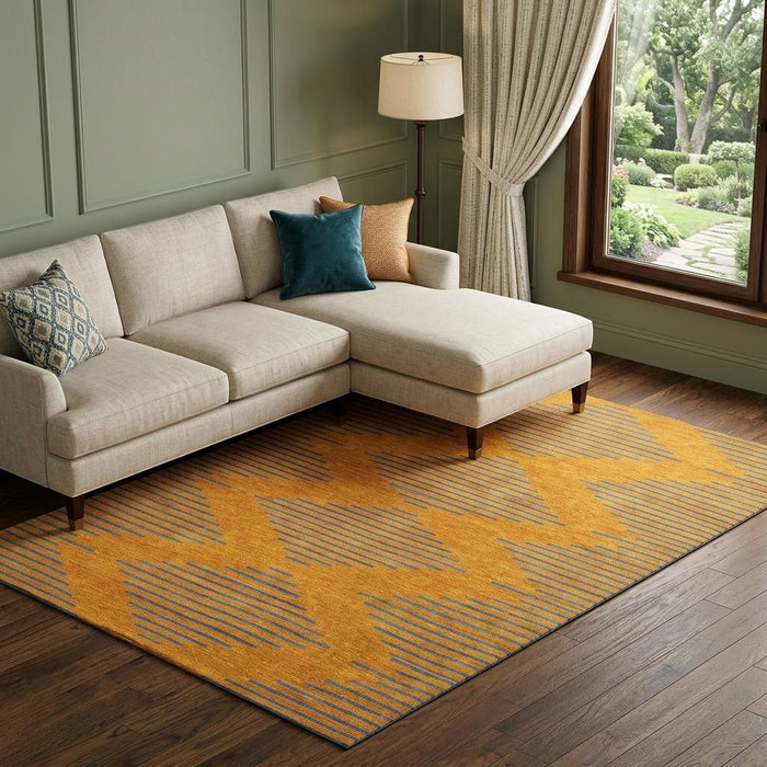 10' X 14' Geometric Washable Area Rug With UV Protection (679840) - Orange / Navy Blue