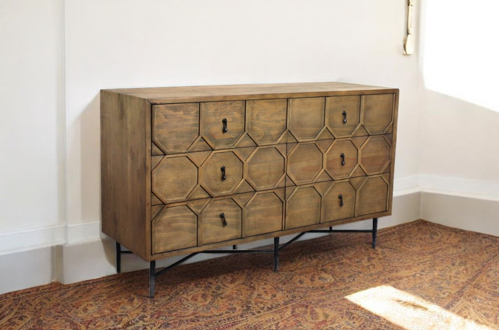 60" Solid Wood Six Drawer Double Dresser - Natural