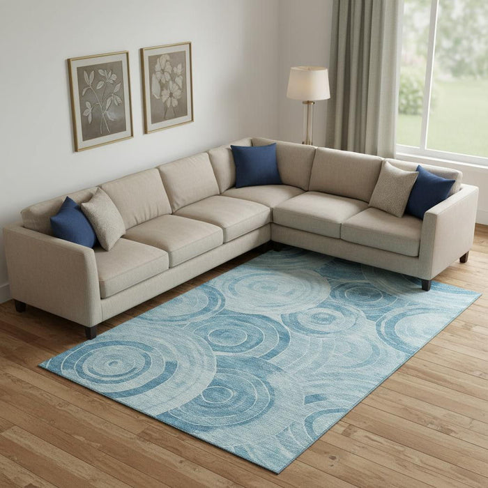 10' X 14' Geometric Washable Area Rug With UV Protection (700083) - Denim Blue / Sky Blue