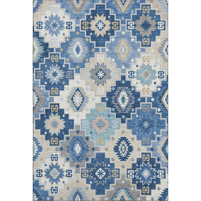 10' X 14' Geometric Washable Area Rug With UV Protection (718647) - Blue / Beige
