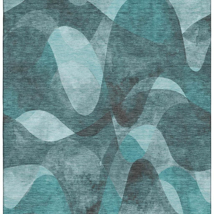 10' X 14' Abstract Washable Area Rug With UV Protection (648106) - Teal / Ivory